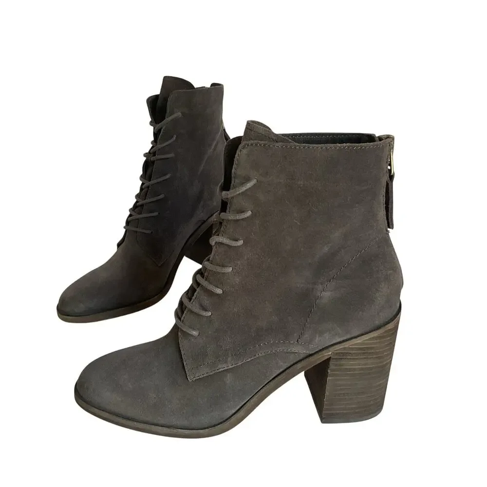 Dolce Vita Suede Lace-Up Booties  Women’s 10M Block Heel Gray Ankle Boots New